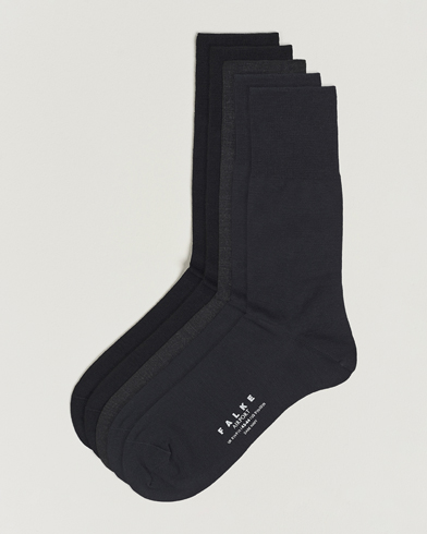Mies | Varrelliset sukat | Falke | 5-Pack Airport Socks Black/Dark Navy/Anthracite Melange