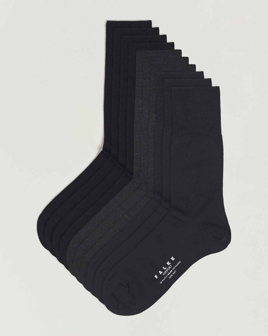 Falke 10-Pack Airport Socks Black/Dark Navy/Anthracite Melange – Harmaa