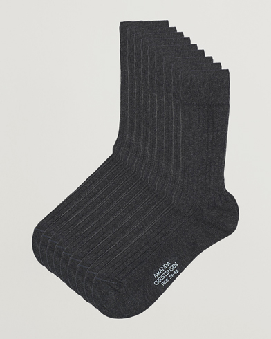 Mies |  | Amanda Christensen | 9-Pack True Cotton Ribbed Socks Antracite Melange