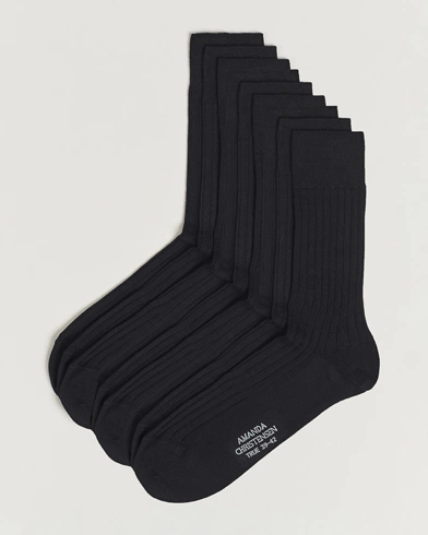 Mies | Varrelliset sukat | Amanda Christensen | 9-Pack True Cotton Ribbed Socks Black
