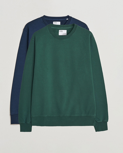 Mies | Puserot | Colorful Standard | 2-Pack Classic Organic Crew Neck Sweat Navy Blue/Emerald Green