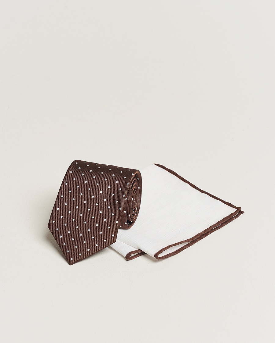 Amanda Christensen Set Tie & Pocket Square Brown/White – Ruskea