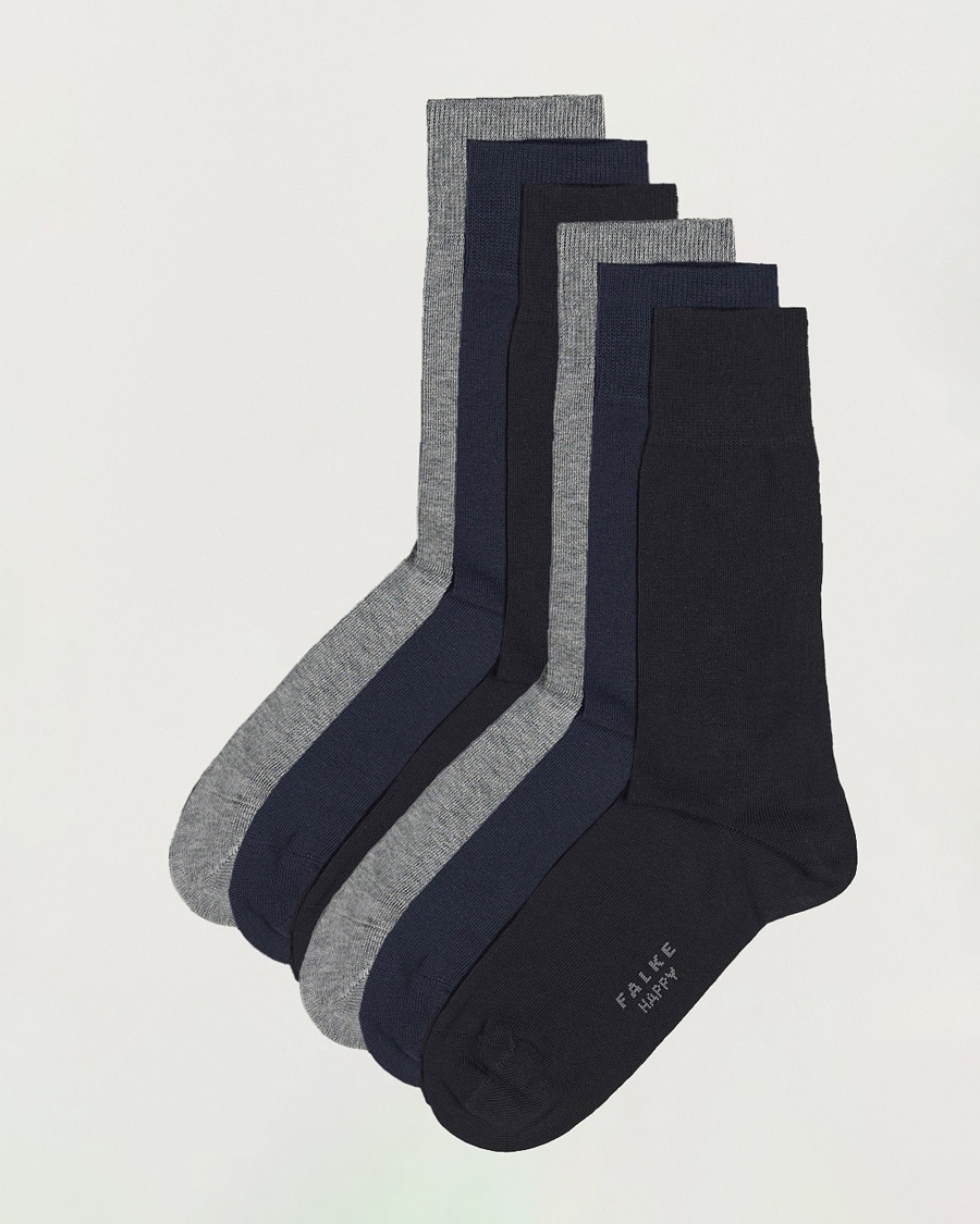 Falke 6-pack Happy Cotton Socks Black/Navy/Light Grey – Harmaa