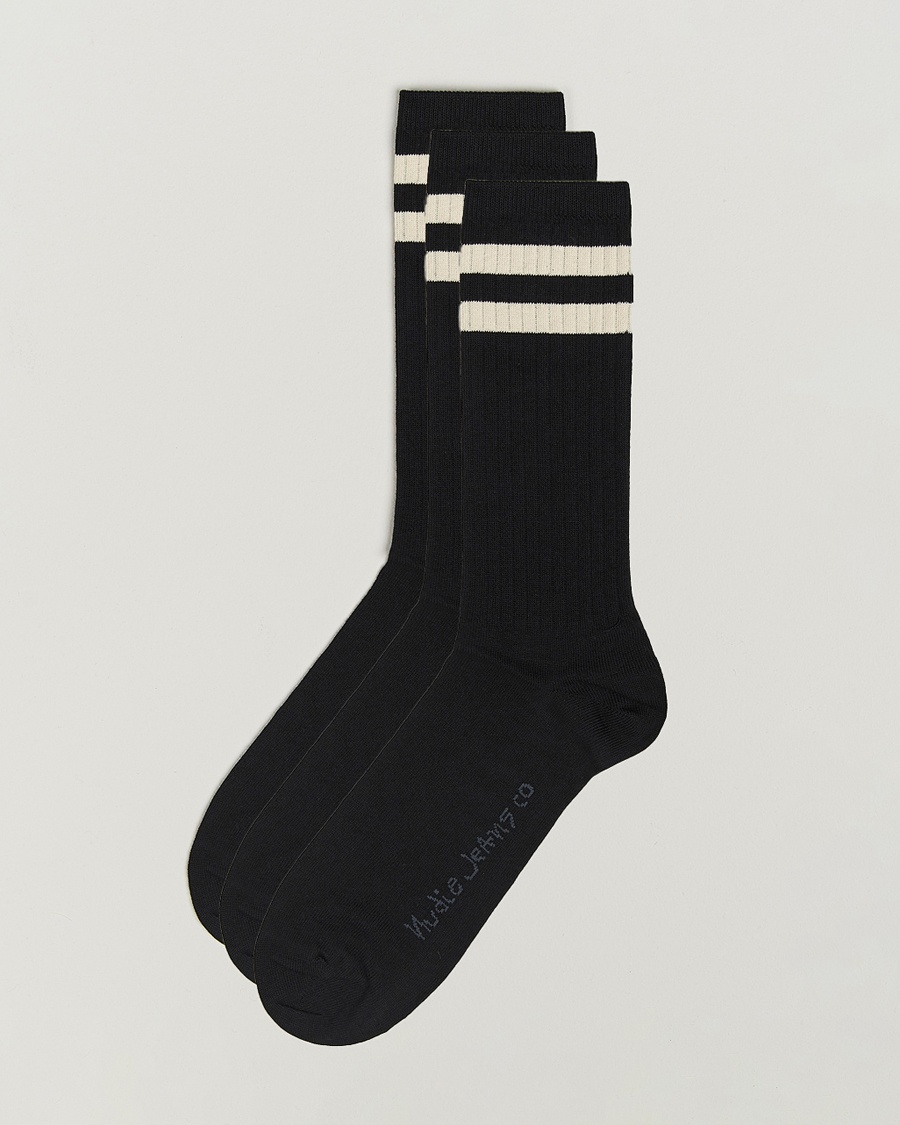 Nudie Jeans 3-pack Amundsson Tennis Socks Black/White – Musta