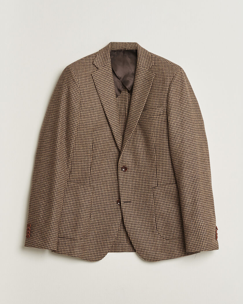 Pre-owned Oscar Jacobson Einar Houndstooth Wool Blazer Brown 50 – Ruskea