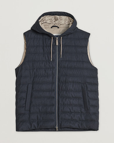 Herno Hooded Flannel Cashmere & Silk Vest Navy 52 – Sininen