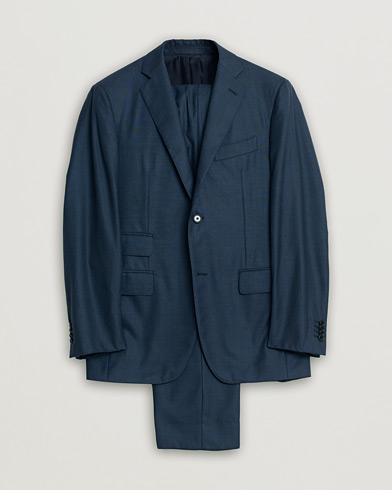 Pre-owned Caruso Check Wool Suit Navy 46 – Sininen