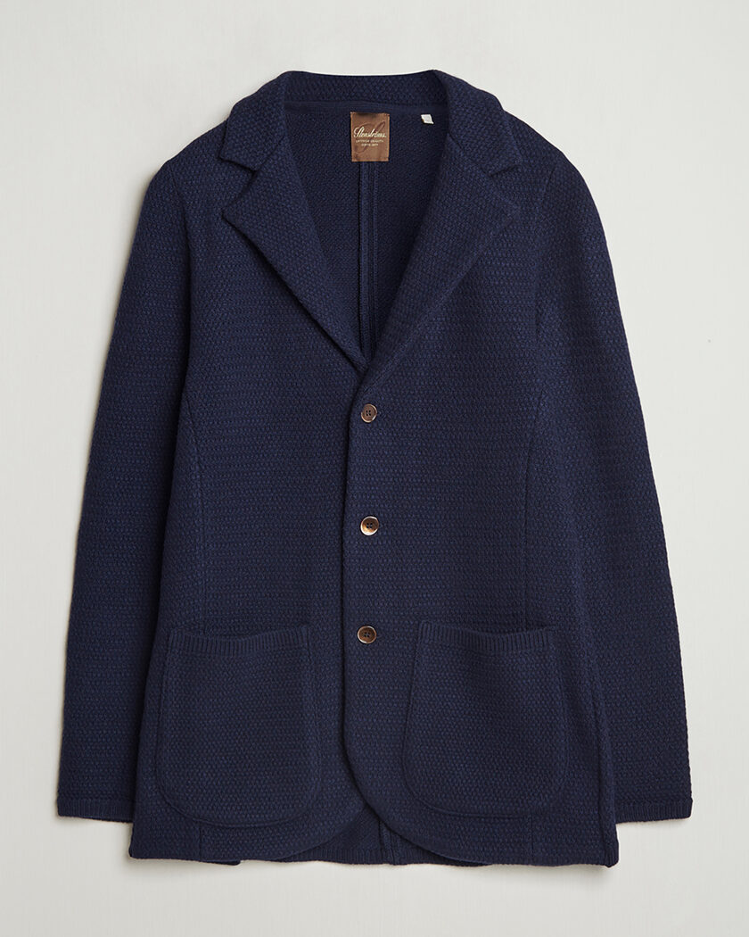 Pre-owned Stenströms Knitted Textured Merino Wool Blazer Navy M – Sininen
