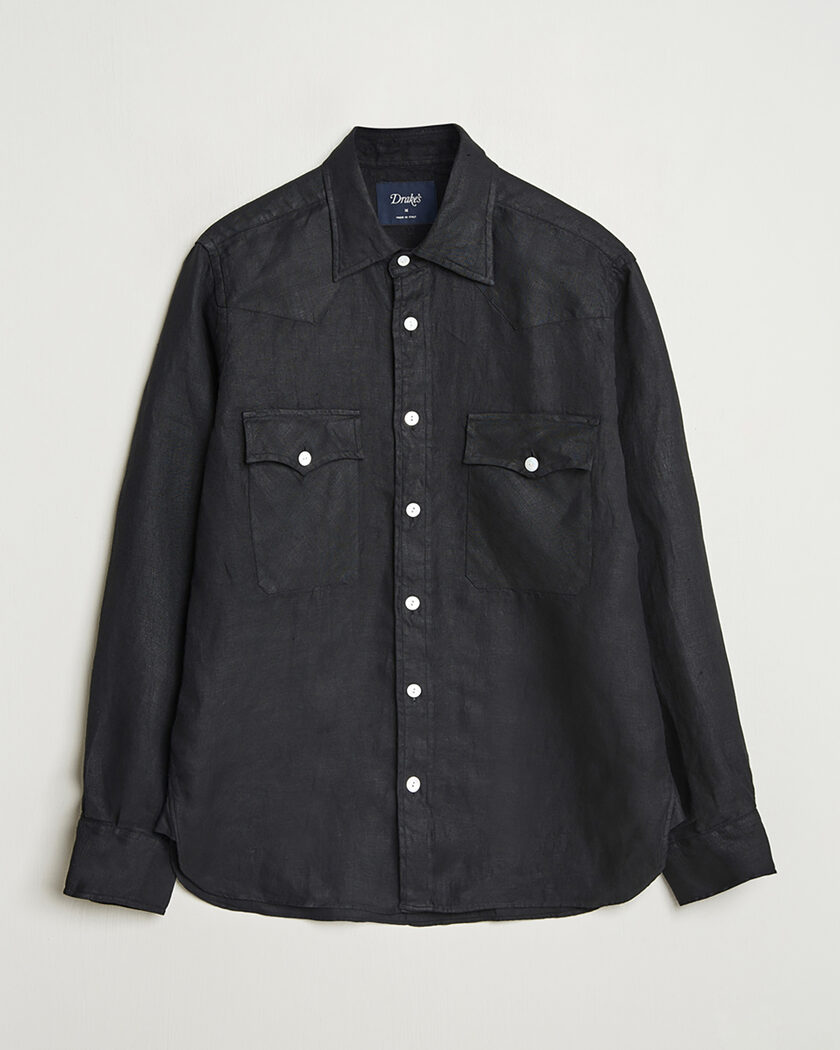 Pre-owned Drake's Linen Twill Western Shirt Black L – Musta