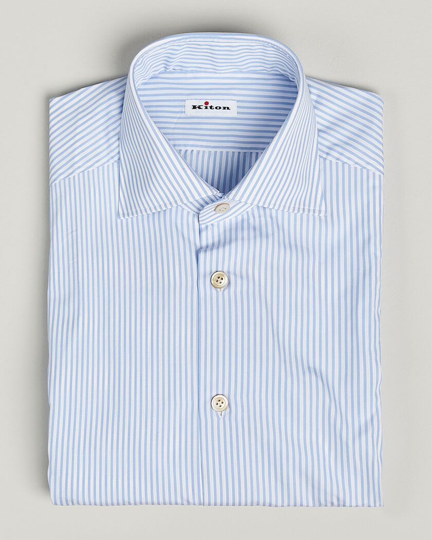 Pre-owned Kiton Cotton Dress Shirt Light Blue Stripe 38 - S – Sininen