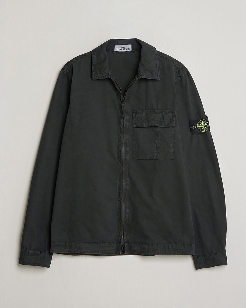 Pre-owned Stone Island Brushed Cotton Canvas Zip Overshirt Black S – Musta