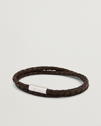  Two Row Leather Bracelet Dark Brown Steel M - 40cm