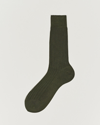  Cotton Ribbed Short Socks Olive Green