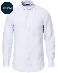  Tokyo Striped Linen Pocket Shirt White/Light Blue