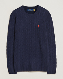  Wool/Cashmere Cable Crew Neck Hunter Navy