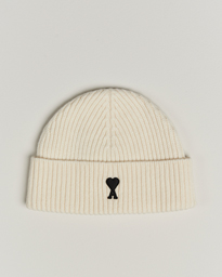 AMI Contrasted Heart Logo Beanie Ecru