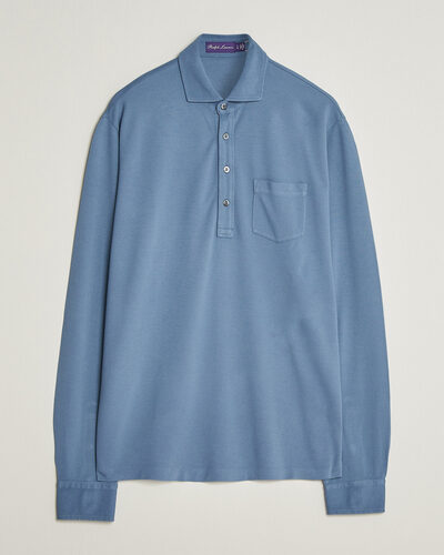 Ralph Lauren Purple Label Long Sleeve Washed Polo Blue Horizon