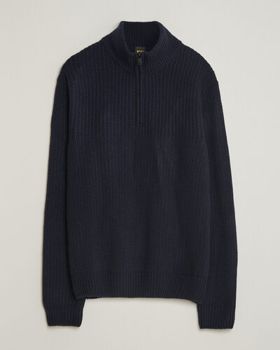 BOSS ORANGE Kenter Wool Knitted Half Zip Dark Blue