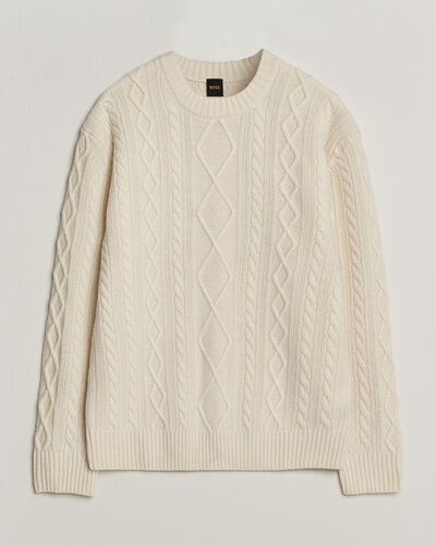 BOSS ORANGE Atreccio Wool Structured Knitted Sweater Open White