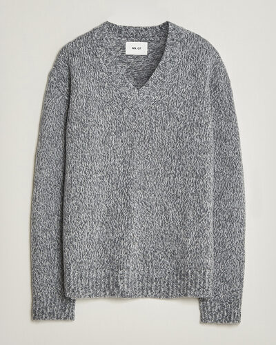NN07 Flint Wool Knitted V-Neck Grey Melange