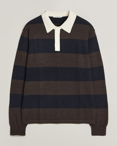 A Day's March Kenny Striped Merino Rugby Sweater Brown/Navy