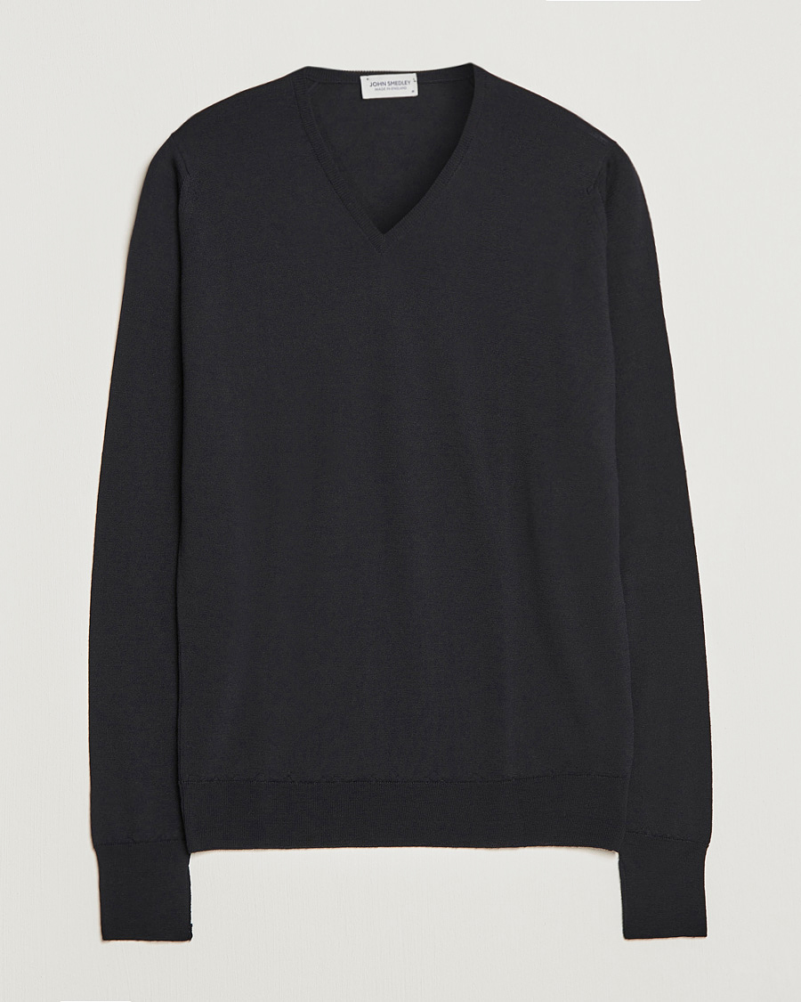 Mies | Puserot | John Smedley | Bobby Extra Fine Merino V-Neck Pullover Black