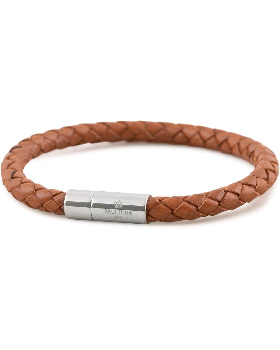 Mies | Skultuna One Row Leather Bracelet Brown Steel | Skultuna | One Row Leather Bracelet Brown Steel