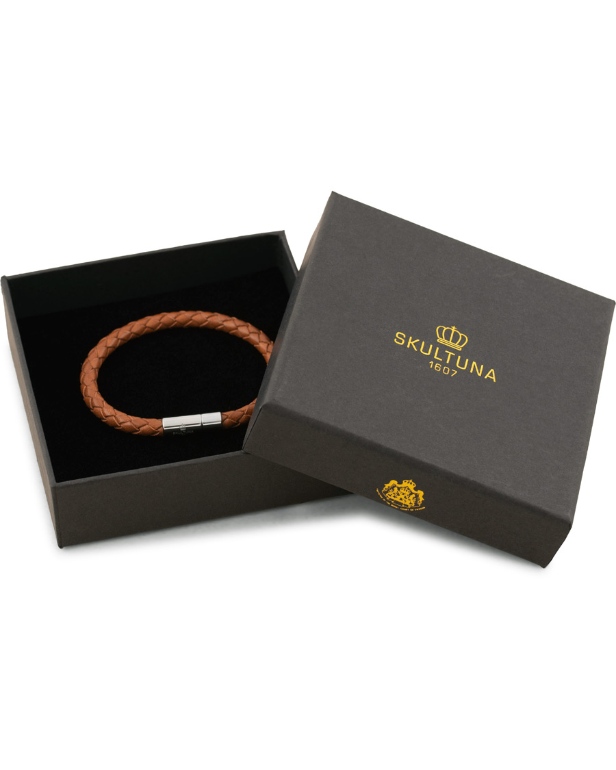 Mies | Skultuna One Row Leather Bracelet Brown Steel | Skultuna | One Row Leather Bracelet Brown Steel
