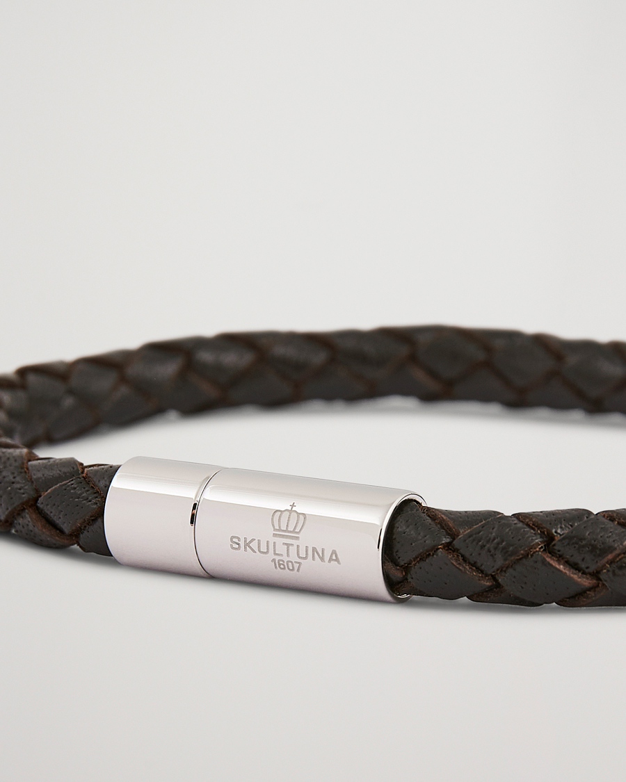 Mies | Skultuna One Row Leather Bracelet Dark Brown Steel | Skultuna | One Row Leather Bracelet Dark Brown Steel