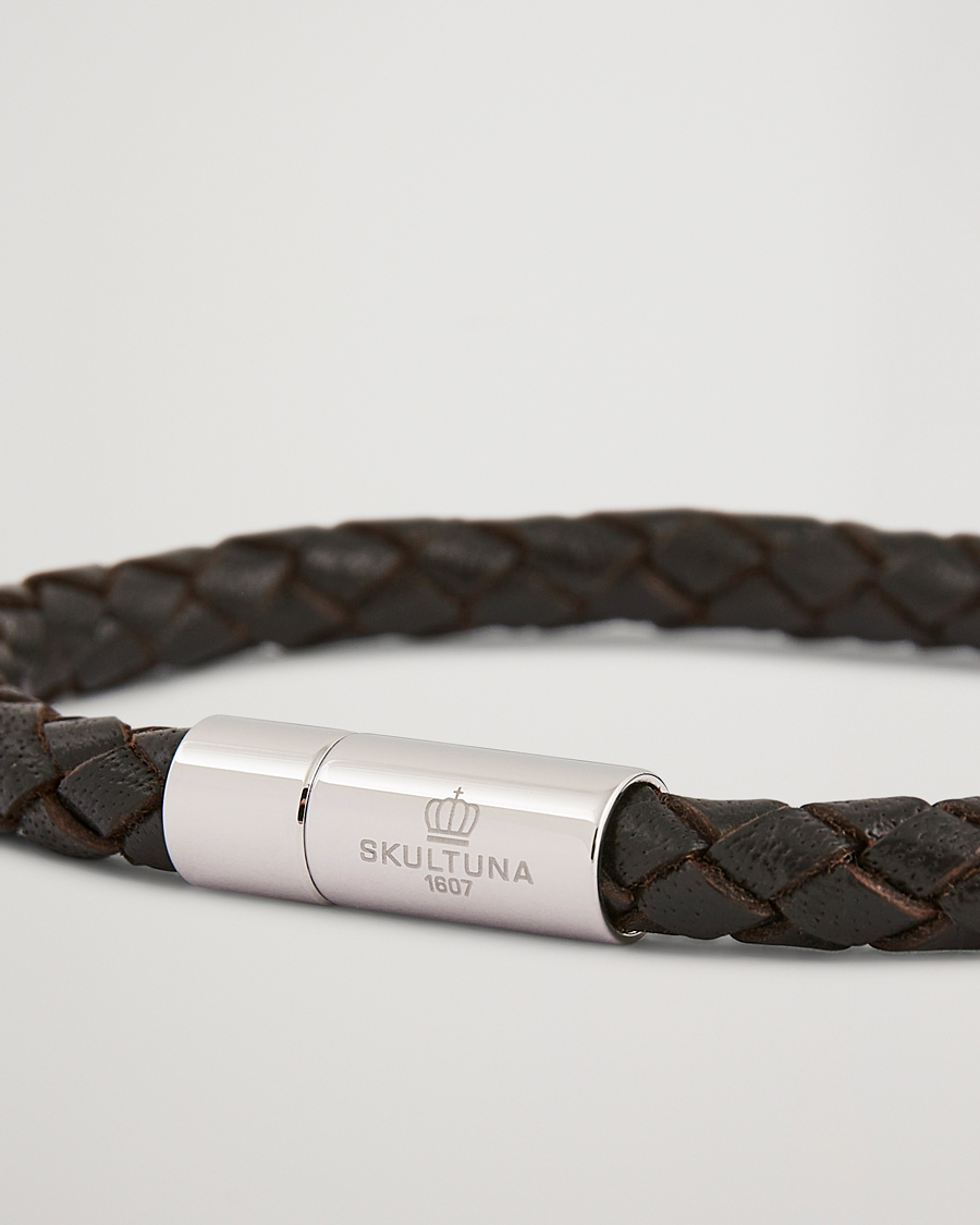 Mies | Korut | Skultuna | One Row Leather Bracelet Dark Brown Steel