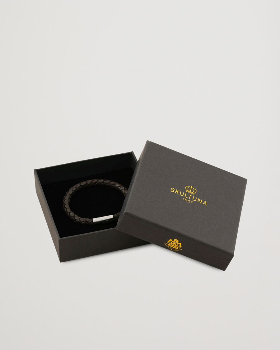Mies | Korut | Skultuna | One Row Leather Bracelet Dark Brown Steel