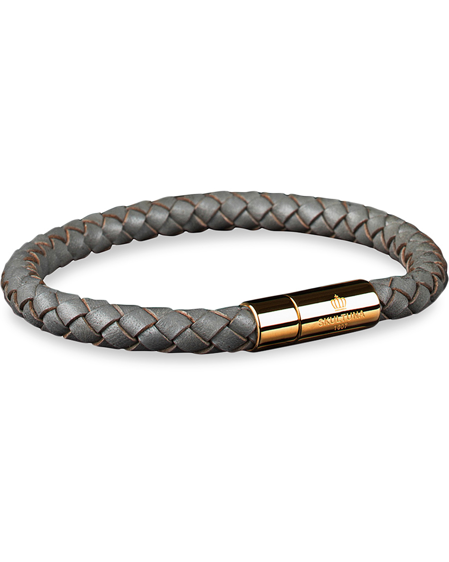 Mies | Skultuna One Row Leather Bracelet Grey Gold | Skultuna | One Row Leather Bracelet Grey Gold