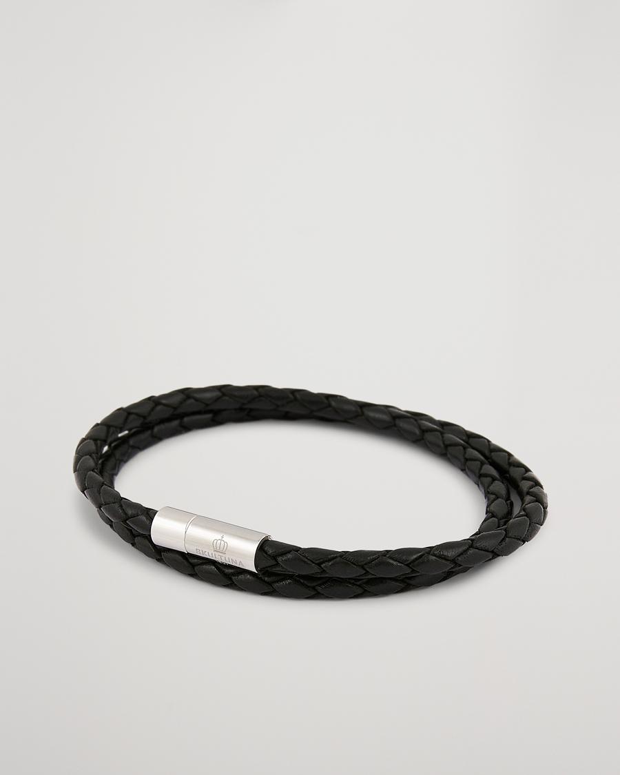 Mies | Rannekorut | Skultuna | Two Row Leather Bracelet Black Steel