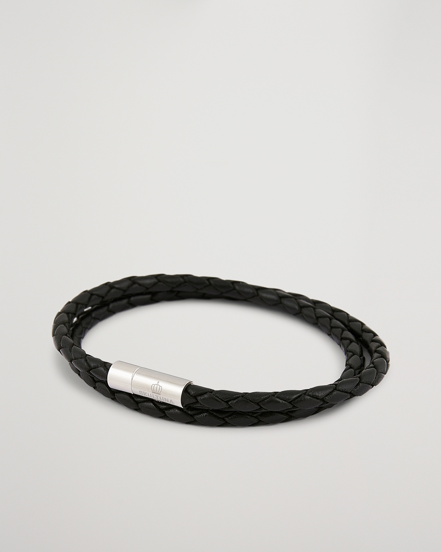 Mies | Korut | Skultuna | Two Row Leather Bracelet Black Steel