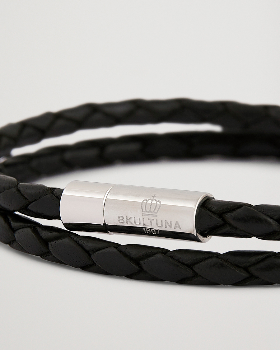 Mies | Korut | Skultuna | Two Row Leather Bracelet Black Steel