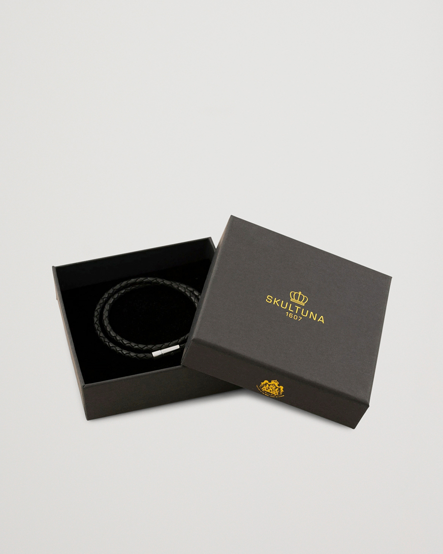 Mies | Korut | Skultuna | Two Row Leather Bracelet Black Steel