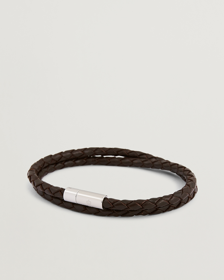 Mies | Korut | Skultuna | Two Row Leather Bracelet Dark Brown Steel
