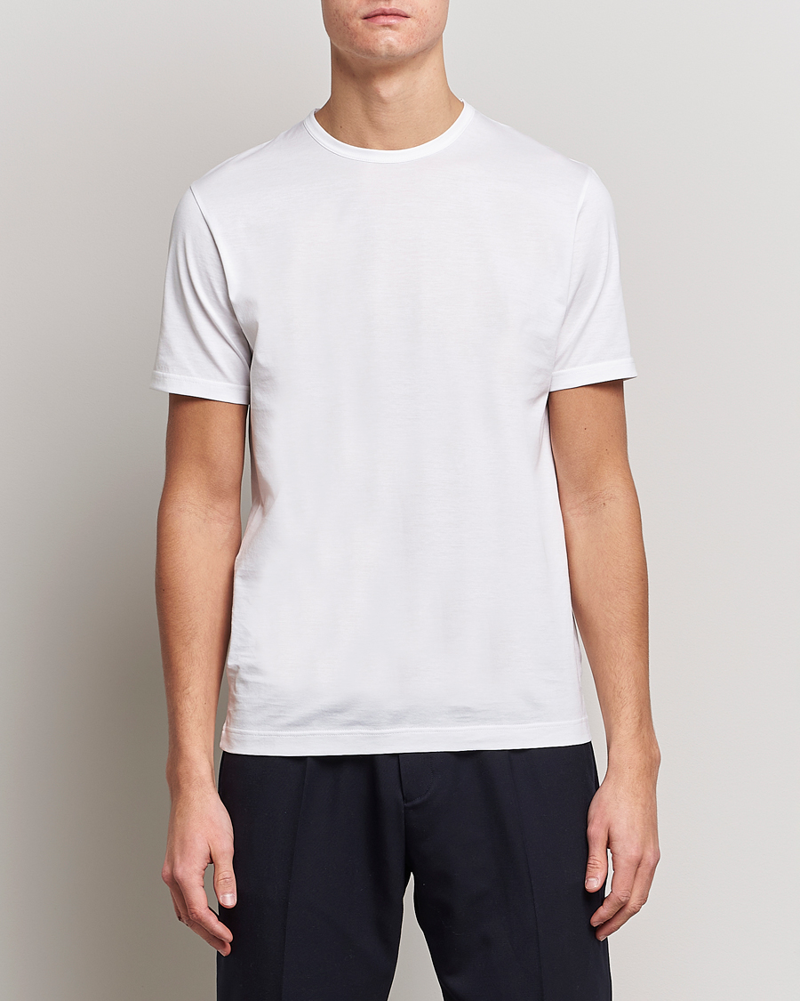 Mies | T-paidat | Sunspel | Crew Neck Q82 Cotton T-Shirt White