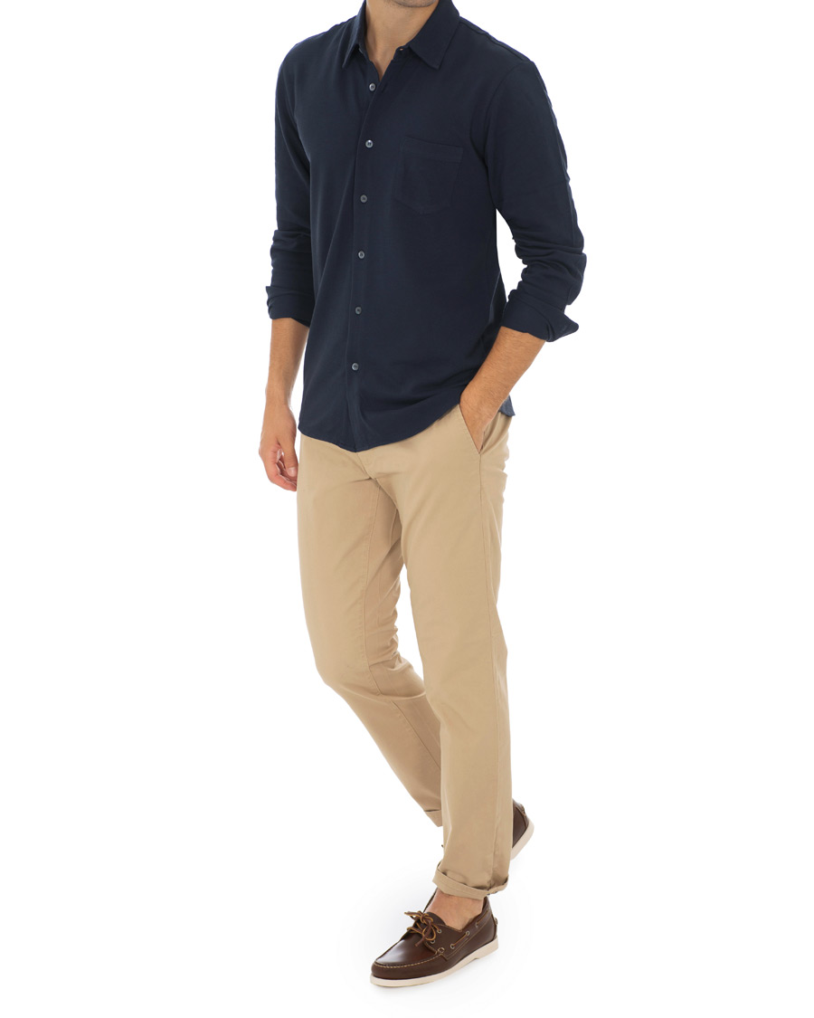 Mies | Kauluspaidat | Sunspel | Long Sleeve Pique Shirt Navy