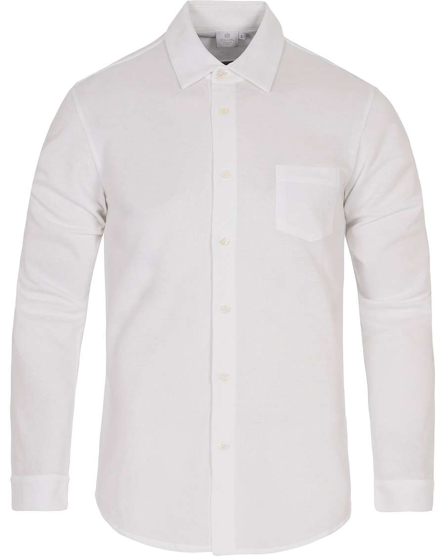 Mies | Kauluspaidat | Sunspel | Long Sleeve Pique Shirt White