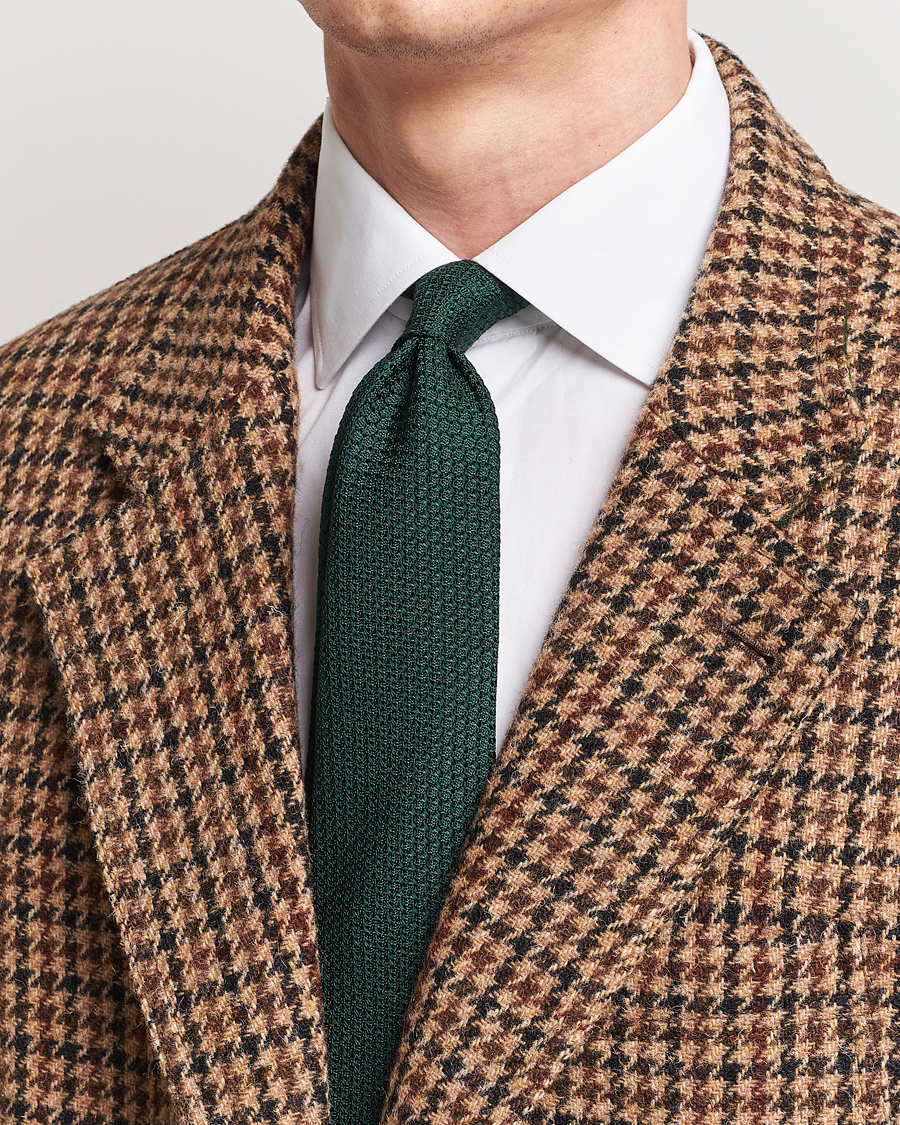 Mies | Solmiot | Drake's | Large Knot Handrolled Grenadine Silk Tie Green