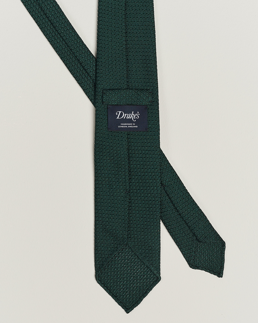 Mies | Solmiot | Drake's | Large Knot Handrolled Grenadine Silk Tie Green