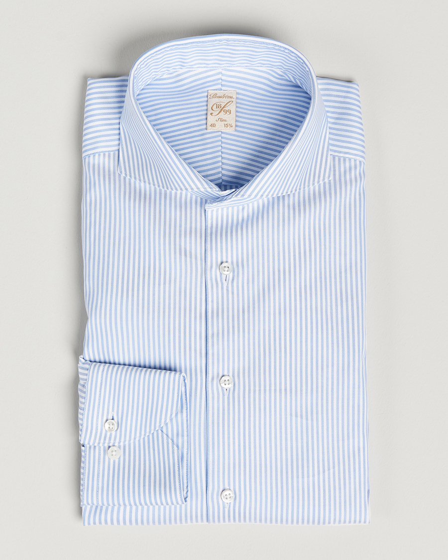 Mies | Kauluspaidat | Stenströms | 1899 Slimline Supima Cotton Striped Shirt White/Blue