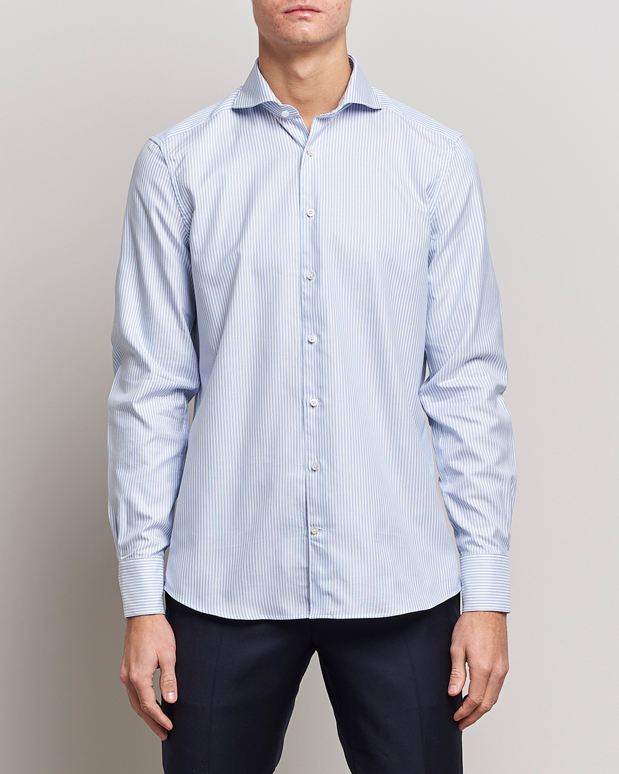 Mies | Bisnespaidat | Stenströms | 1899 Slimline Supima Cotton Striped Shirt White/Blue