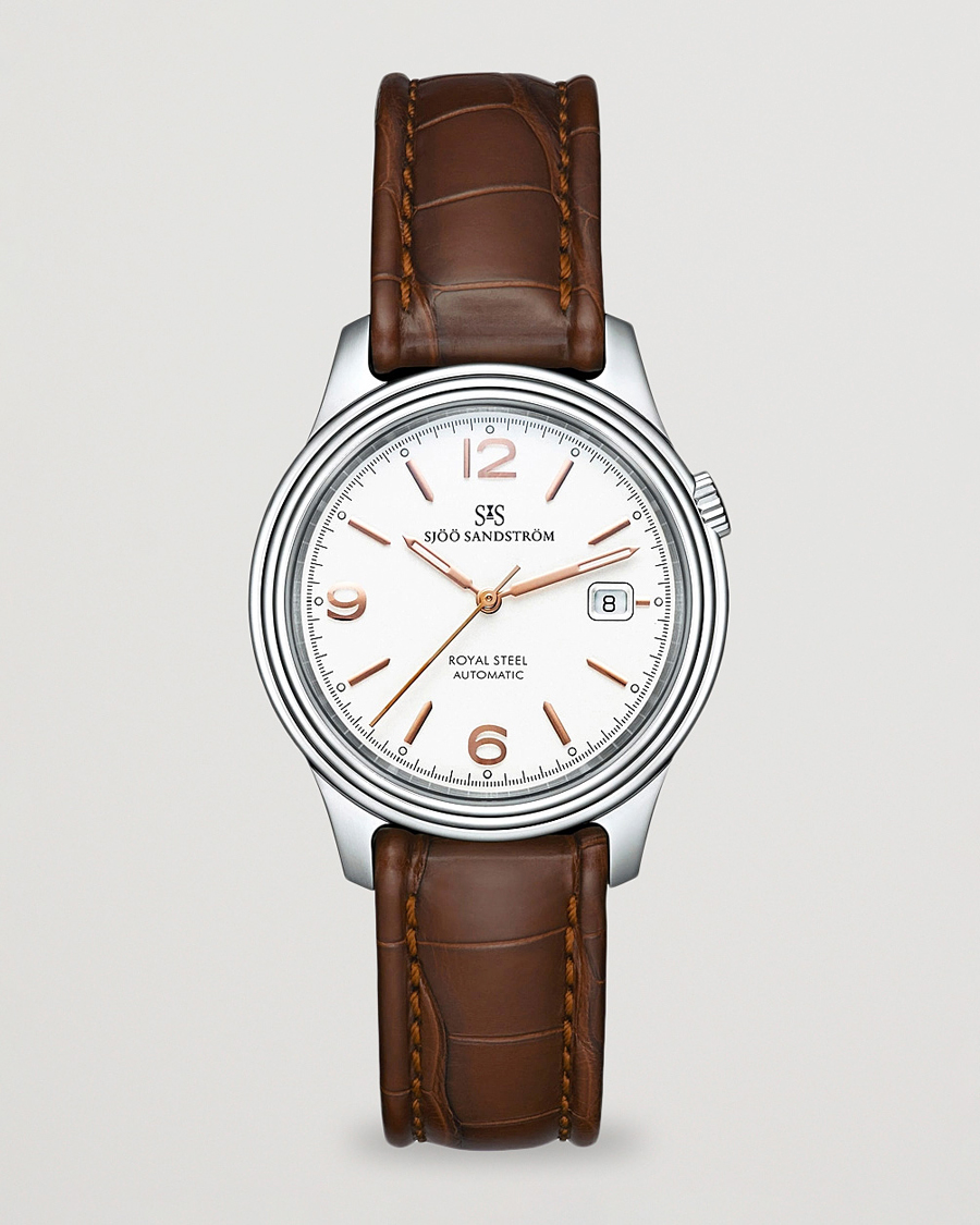 Mies | Sjöö Sandström Royal Steel Classic 41mm Ivory and Brown Alligator | Sjöö Sandström | Royal Steel Classic 41mm Ivory and Brown Alligator