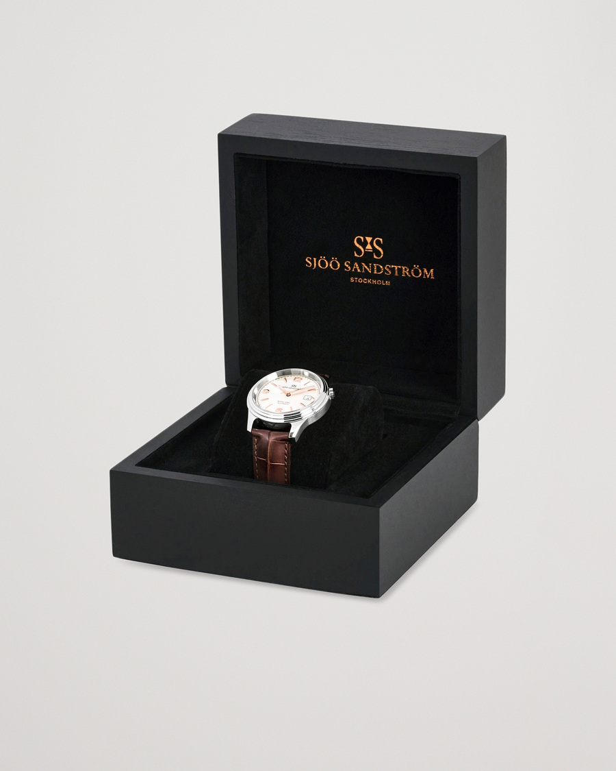 Mies | Sjöö Sandström Royal Steel Classic 41mm Ivory and Brown Alligator | Sjöö Sandström | Royal Steel Classic 41mm Ivory and Brown Alligator