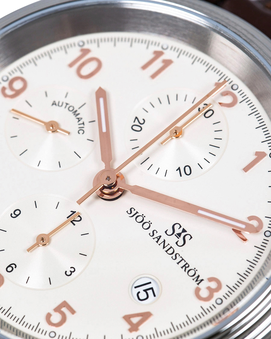 Mies | Sjöö Sandström Royal Steel Chronograph 42mm Ivory/Brown Alligator | Sjöö Sandström | Royal Steel Chronograph 42mm Ivory/Brown Alligator