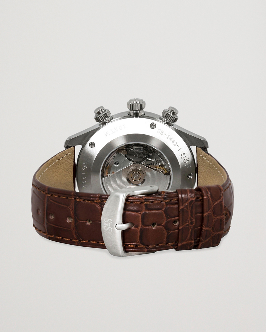 Mies | Fine watches | Sjöö Sandström | Royal Steel Chronograph 42mm Ivory/Brown Alligator