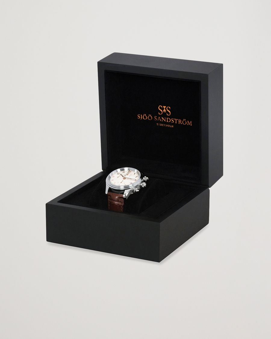 Mies | Sjöö Sandström Royal Steel Chronograph 42mm Ivory/Brown Alligator | Sjöö Sandström | Royal Steel Chronograph 42mm Ivory/Brown Alligator