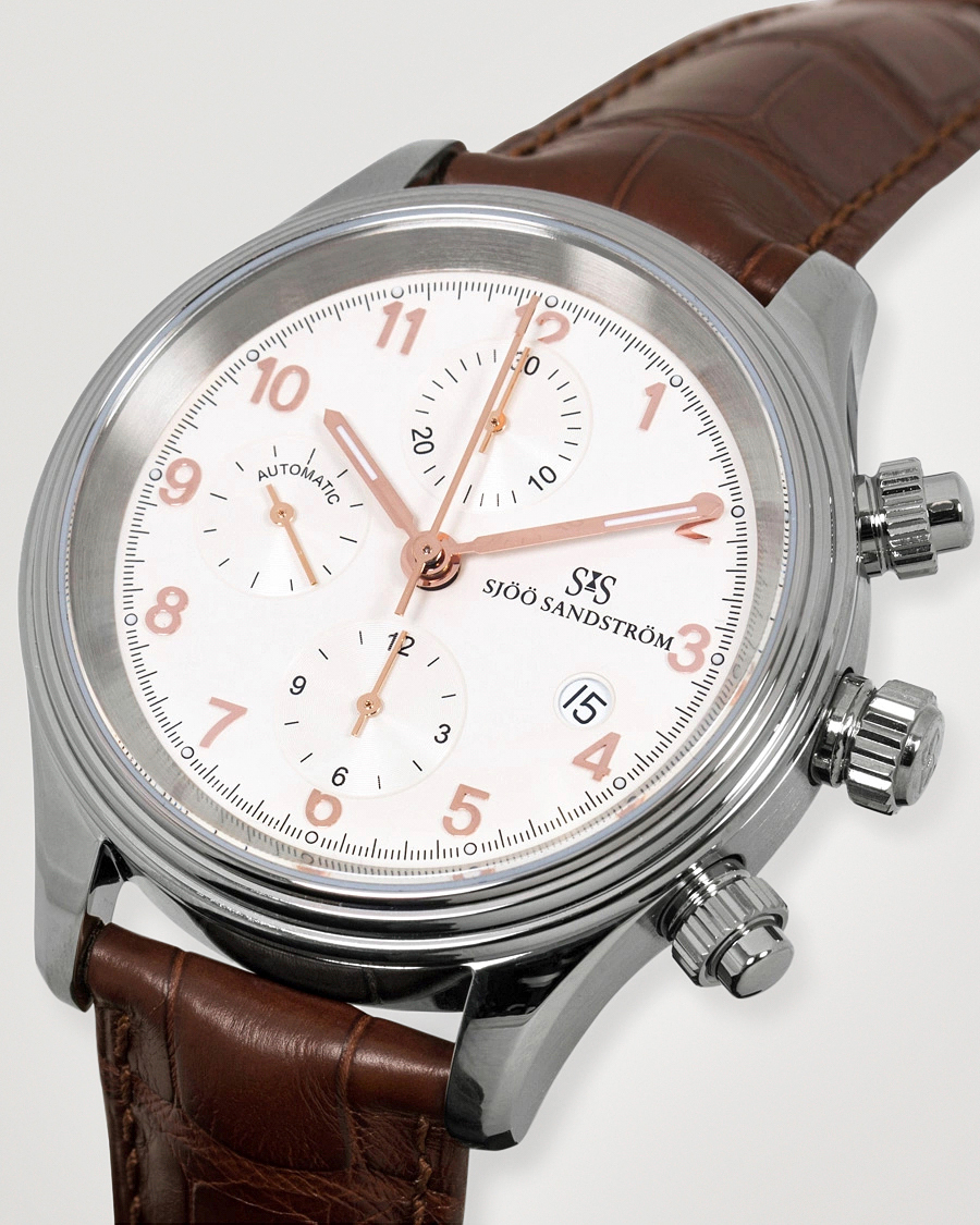 Mies | Sjöö Sandström Royal Steel Chronograph 42mm Ivory/Brown Alligator | Sjöö Sandström | Royal Steel Chronograph 42mm Ivory/Brown Alligator